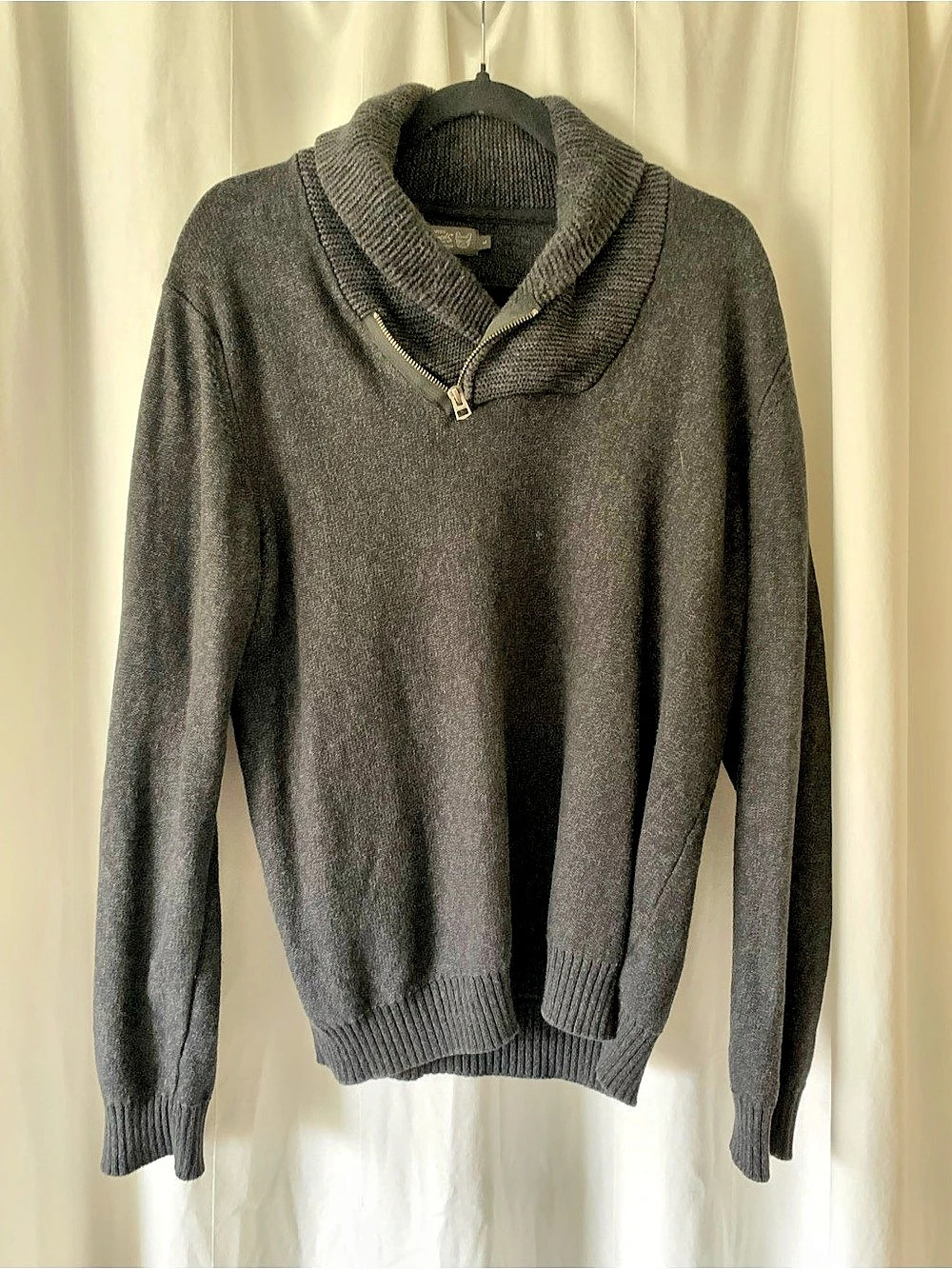 Jack and Jones Gray Shawl Collar Zip-Up Sweater